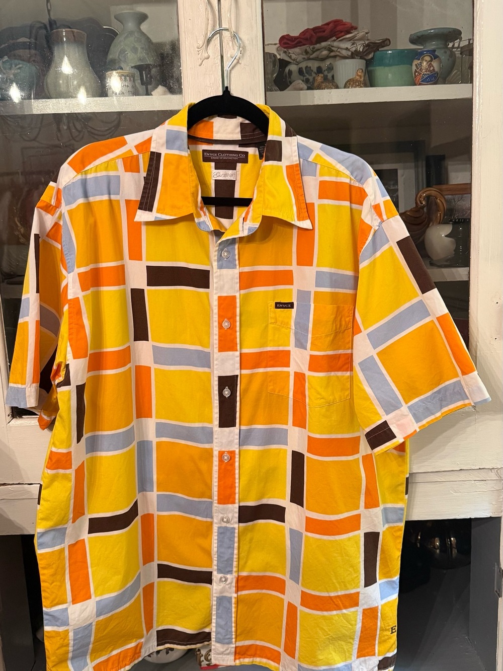 Enyce Yellow, Orange & Blue Plaid Short-Sleeve Button-Up Shirt